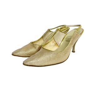 Vintage | Shoes | Vintage Cribery Womens Size 85 Gold Slingback Pointed  Heel Pumps | Poshmark